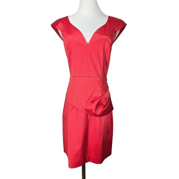 Black Halo Scarlet Red Jackie Satin Ruched‎ Cocktail Dress 8 Medium - Picture 2 of 11